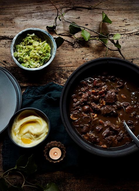 Gill Meller's Beef Shin & Red Wine Stew with Carrots and Onions Venison Casserole, Beef Shin, Fresh Horseradish, Parsnip Puree, Root Veggies, Family Favorite Meals, Parsnips, Food Magazine, Grocery Shop