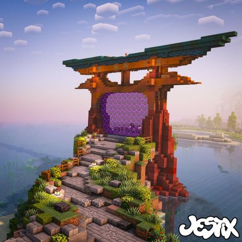 Minecraft Japanese Castle Blueprints, Chinese Bridge Minecraft, Minecraft Japanese Greenhouse, Japanese Blacksmith Minecraft, Fishing Place Minecraft, Minecraft Torii Gate Nether Portal, Mushroom Base Minecraft, Minecraft Japanese Path, Minecraft Big Window Design