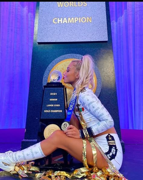 Winning Worlds Cheer, Mary Sergi Cheer, Winning Competition Aesthetic, World Champion Cheer, Tglc Cheer 2023, Allstar Cheer Aesthetic, Cheer Worlds, Trevor Sturniolo, Mary Sergi