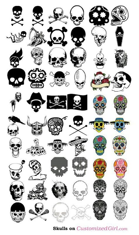 Page of skulls Skulls And Bones, Simple Skull, Muster Tattoos, Custom Tanks, Skulls Drawing, Initial Tattoo, Rock Punk, Skull Tattoos, Flash Art