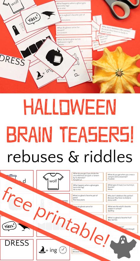 Halloween Logic Puzzles Free, Halloween Riddles For Adults, Halloween Brain Teasers, Halloween Riddles For Kids, Halloween Mad Libs, Printable Brain Teasers, Conference Activities, Halloween Riddles, Free Halloween Printables