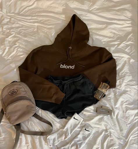 blond frank ocean hoodie, black john gault shorts, land rover backpack, nike socks, brown claw clip, victoria’s secret perfume scent bare Frank Ocean Blond Sweatshirt, Frank Ocean Sweater, Frank Ocean Sweatshirt, Frank Ocean Outfits, Cream Hoodie Outfit, Blond Hoodie, Frank Ocean Hoodie, Frank Ocean Merch, Frank Ocean Blonde