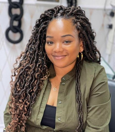 Bohemian Faux Locs Crochet Braids, River Locs Crochet, 10 Inch Crochet Hairstyles, Crochet Faux Locs Hairstyles Goddess, River Locs Crochet Hairstyles, Crochet Locs With Curls, Bohemian Goddess Faux Locs Crochet, Crochet Boho Locs Black Women, Crotchet Locs Hairstyles For Women