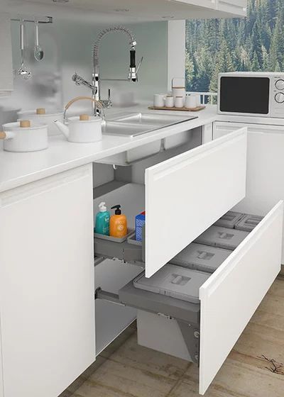 Kitchen Cabinets Under Sink, Under Sink Bin, Sink Storage Ideas, Under Sink Storage Ideas, Under Kitchen Sink, Under Sink Cabinet, Pan Storage, Kitchen Sink Storage, Under Sink Storage