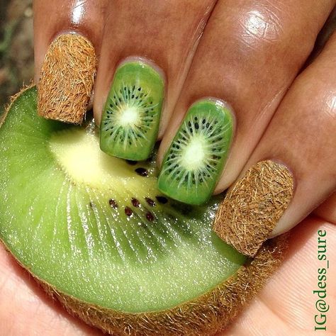 dess_sure Kiwi Nails Acrylic, Caribbean Nails, Fruit Nail, Fruit Designs, Fruit Nail Art, Fruit Design, Nail Paint, Wonderful Images, Beautiful Tattoos