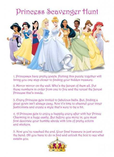 A Scavenger Hunt Fit for a Princess - Weather Anchor Mama Princess Camp Ideas, Princess Birthday Games, Princess Birthday Party Games, Princess Party Games, Princess Activities, Grandma Camp, Party Birthday Cake, Princess Academy, Jasmine Party