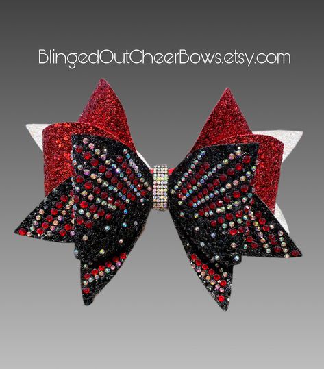 Red and black rhinestone cheer bow// competition cheer bows// team cheer bows//Large 7" rhinestone cheer bow Competition Cheer Bows, Competition Cheer, Team Cheer, Bling Bows, Competitive Cheer, Cheer Team, Cheer Bow, The Sunrise, Cheer Bows