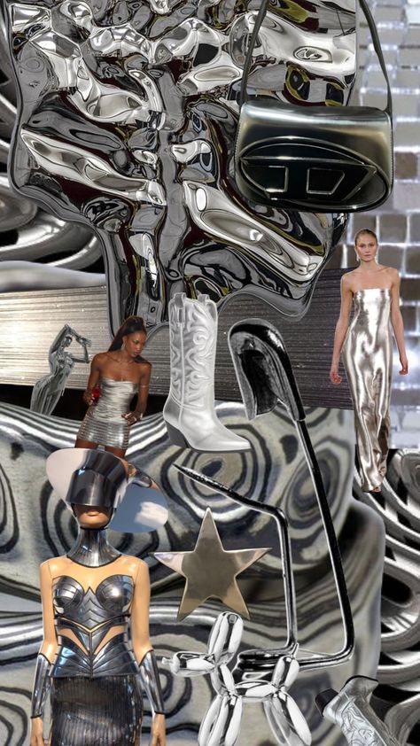 Metallic Fashion Aesthetic, Space Theme Party, Futuristic Aesthetic, Future Of Fashion, Silver Core, Digital Fashion, Cyberpunk Fashion, Fashion Themes, Fashion Journals