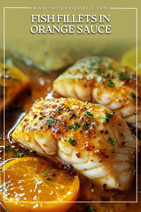 A delightful dish featuring tender fish fillets cooked in a zesty orange sauce, combining sweet and savory flavors for a refreshing meal. Orange Halibut Recipes, Trout Cake, Meals With Fish, Salmon Sauce Recipes, Fish Dishes Recipes, Salmon Sauce, Shrimp Grilled, Fish Fillet Recipe, Feast Of The Seven Fishes