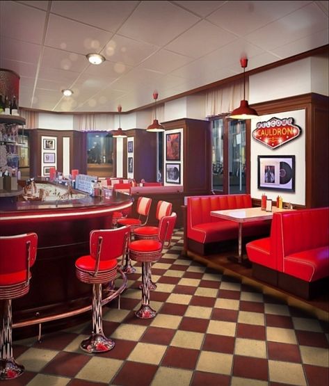 Pop's Riverdale, Diner Booth, Diner Aesthetic, Burger Places, Vintage Diner, Retro Cafe, Rustic Bathroom Designs, Retro Diner, American Diner