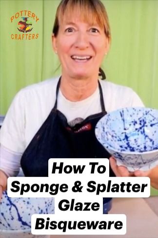 How to Sponge and Splatter Glaze Bisqueware - Easy Underglaze Techniques Splatter Glaze Pottery, Splatter Ceramics, Underglaze Techniques, Easter Ceramics, Pottery Diy, Ceramic Glazing, Coil Pottery, Slab Ceramics, Pottery Lessons