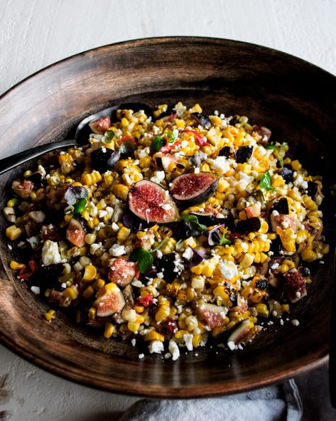 Charred Corn & Fig Salad with Chili Fennel Vinaigrette - The Original Dish End Of Summer Salad, Salad With Chili, The Original Dish, Charred Corn, Fig Salad, Summer Side Dishes, Spicy Chili, Corn Salad, Corn Salads