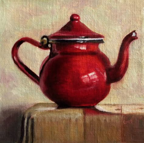 Red Teapot, Oil Pastel Drawings, Still Life Oil Painting, Still Life Drawing, Tableau Art, Painting Still Life, Still Life Art, Art Drawings For Kids, Daily Paintworks