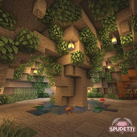 Cave House Design Minecraft, Mc Cave House Ideas, Underground Cave Minecraft, Frog Cave Minecraft, Minecraft Cave Decoration Ideas, Minecraft Grotto Ideas, Cave Storage Room Minecraft, Cave Base Minecraft Ideas, Inside Cave Houses Minecraft