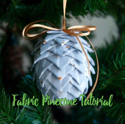 Pine Cone Ornament, Folded Fabric Ornaments, Pinecone Ornaments, Quilted Ornaments, Quilted Christmas Ornaments, Handmade Gift Tags, Ornament Tutorial, Christmas Ornament Pattern, Fabric Ornaments