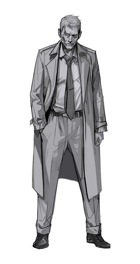 ArtStation - Lost Light- detectives, Yelim Kim Old Detective Character, Grizzled Detective Character Art, Secret Agent Character Art, Film Noir Character Design, Cyberpunk Noir Detective, Detective Design Character, Police Detective Character Design, Detective Reference Pose, Hitman Concept Art