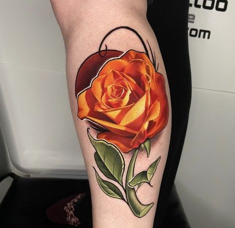 Flower Tattoos (Posts tagged prettytattoo) Orange Rose Tattoo, Maine Tattoo, Flower Tat, King Pin, Realistic Rose, Female Tattoo Artists, Armband Tattoo, Calf Tattoo, New School Tattoo