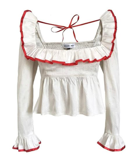 C H A L S I E J O A N on Instagram: “One of my first creations for Chalsie Joan 👼🏽 The Anna Blouse in Ivory Dupion Silk with Red Trim. Handmade by me and available to order…” Jean Luc Godard, Anna Karina, Anna Dress, White Cotton Dress, Dupion Silk, Ivory Silk, Red Blouses, Black Trim, Raw Silk