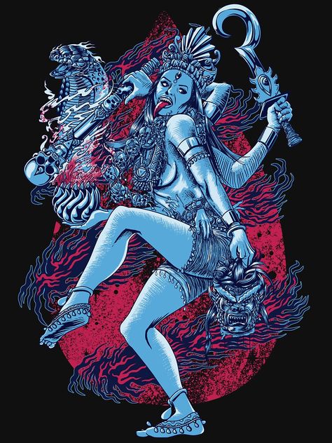 "Kali" T-shirt by qetza | Redbubble Kali Art, Kali Tattoo, Mother Kali, Kali Ma, Kali Mata, Saraswati Goddess, Kali Goddess, Hinduism Art, Vedic Art