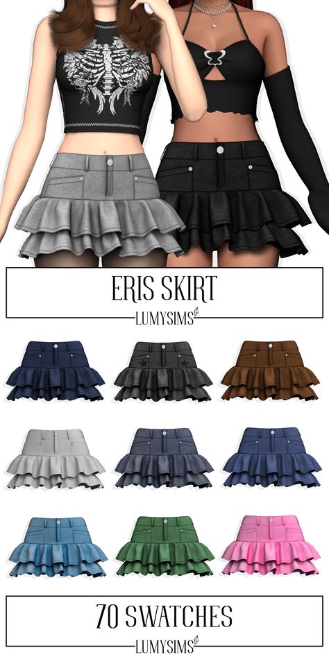 Sims R Cc Clothes, Preppy Clothes Sims 4 Cc, Sims Outfit Ideas Cc, Sims Cc Details, Black Skirt Sims 4 Cc, Sims 4 Sims Maxis Match, Y2k Outfits Cc Sims 4, Sims 4 Cc Clothes Mini Skirt, Ts4 Mini Skirt