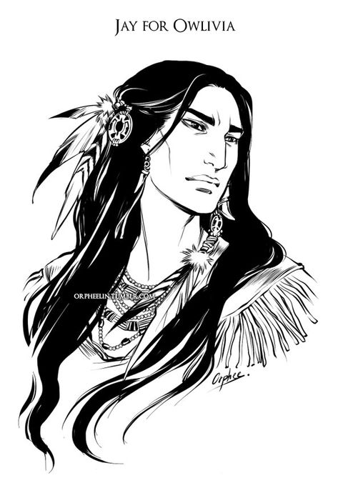 Jay for Owlivia by orpheelin.deviantart.com on @deviantART Native American Hair, Native American Drawing, Character Design Cartoon, Native American Clothing, Native American Men, Man Sketch, Indigenous Americans, Commissioned Artwork, Woman Drawing