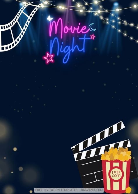 Movie Night Birthday Party Invitations Free Printables, Movie Night Template, Movie Night Invitations Template, Movie Invitation Template, Movie Night Invite, Movie Night Party Invitations, Movie Night Poster, Outdoor Movie Night Party, School Fundraiser Ideas