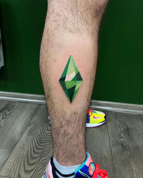 Crystals Tattoo, Sims Tattoo Ideas, Plumbob Tattoo, Sims Tattoo, Tongue Tattoo, Oz Tattoo, Pixel Tattoo, Crystal Tattoo, Gamer Tattoos