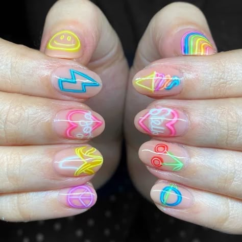 Summer Funky Nails, Neon Light Nails, Neon Nail Art Designs, Nails Gorgeous, Nail White, Nails Styles, Neon Nail Art, Nail Hacks, Neon Nail Designs