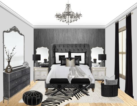 Grey Glam Bedroom Ideas, Grey Glam Bedroom, Glam Bedroom Ideas, Bedroom Glam, Glam Bedroom Decor, Suite Ideas, Grey Bedroom Furniture, Glam Bedroom, Master Bed