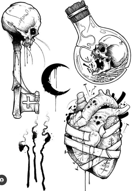 Blitz Tattoo, Gotik Tattoo, Occult Tattoo, Skull Art Drawing, Fantasy Tattoos, Flash Tattoo Designs, Creepy Tattoos, Spooky Tattoos, Gothic Tattoo