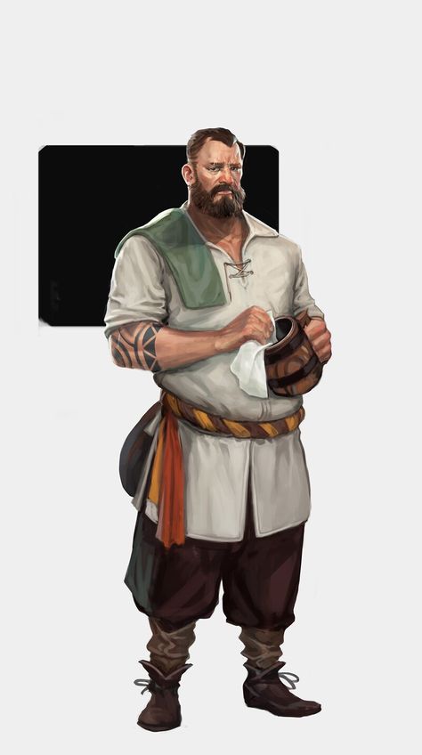 Medieval Peasant Art, Dnd Bandit, Dnd Guard, Peasant Character Design, Npc Dnd, Fantasy Humans, Peasant Art, Medieval Peasant, Cyborgs Art