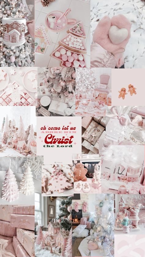 Pink Christmas iPhone wallpaper Christ Wallpaper, Christmas Wallpaper Iphone Cute, Winter Board, Wallpapers For Ipad, Come Let Us Adore Him, Christmas Wallpaper Iphone, Cute Wallpapers For Ipad, Preppy Winter, Christmas Collage