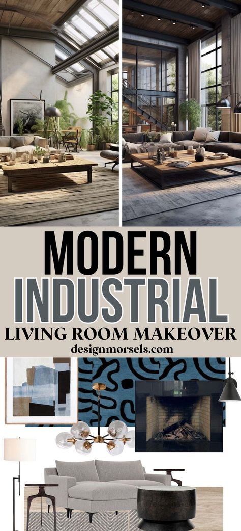 Find a beautiful step-by-step guide on how to makeover your living room in a modern industrial style! Easy living room decor ideas and styling tips. French Industrial Living Room, How To Decorate Industrial Style Apartment, Coastal Industrial Decor Living Room, Industrial Style Living Room Ideas, Industrial Urban Living Room, Rustic Industrial Decor Living Room, Modern Industrial Decor Living Room, Industrial Farmhouse Kitchen Ideas, Industrial Family Room