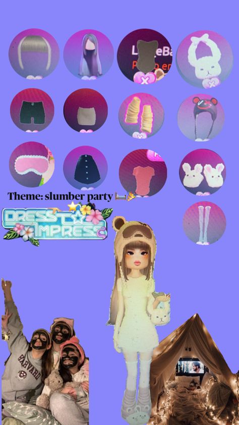 Dress to impress, roblox, theme: slumber party 🎉 Roblox Theme, Slumber Party, Slumber Parties, Dress To Impress, Party Dress