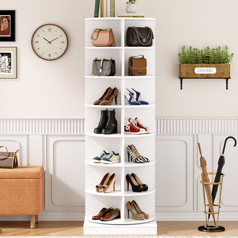 Hokku Designs 7 Tier 360° Rotating Shoe Rack Tower, Revolving Shoe Racks up to 28 Pair, Spinning Shoe Rack | Wayfair Revolving Shoe Rack, Spinning Shoe Rack, Rotating Shoe Rack, Vertical Shoe Rack, Spin Shoes, Wooden Shoe Racks, Shoe Racks, Shoes Stand, Shoe Storage Cabinet