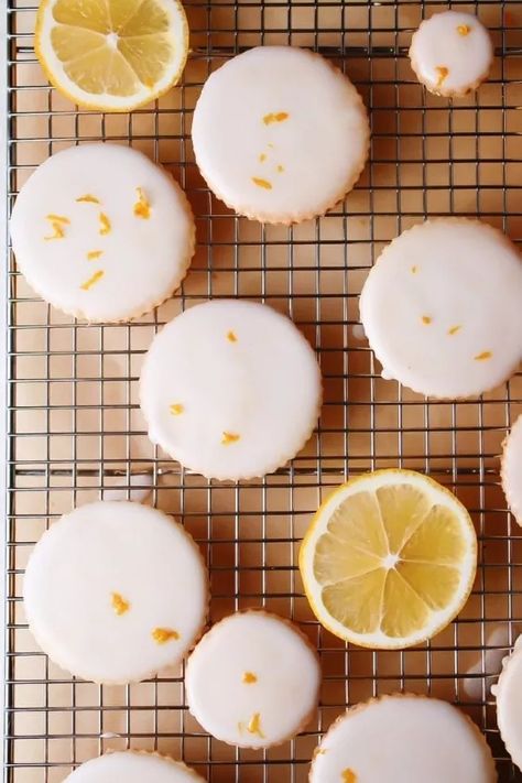 Lemon Shortbread Cookies With Lemon Glaze | Foodtalk Strawberry Cheesecake Chimichangas, Cookies With Lemon, Lemon Seasoning, Strawberry Icing, Lemon Shortbread, Lemon Shortbread Cookies, Wreath Cookies, Shortbread Cookie Recipe, Lemon Glaze