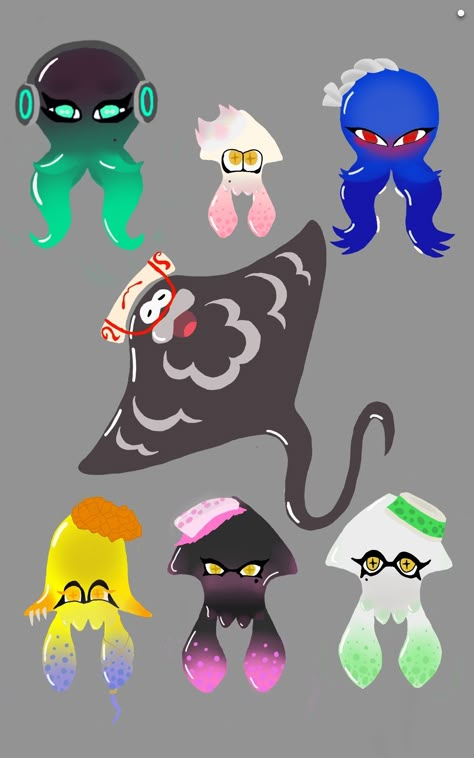 My original artwork of all the splatoon idols. (I'm obsessed with splatoon.) Splatoon Inkling Squid Form, Octoling Octopus Form, Smollusk Splatoon, Splatoon Salmonling, Grand Festival Splatoon, Splatoon Anatomy, Splatoon Idol Oc, Splatoon Outfits, Splatoon Drawings