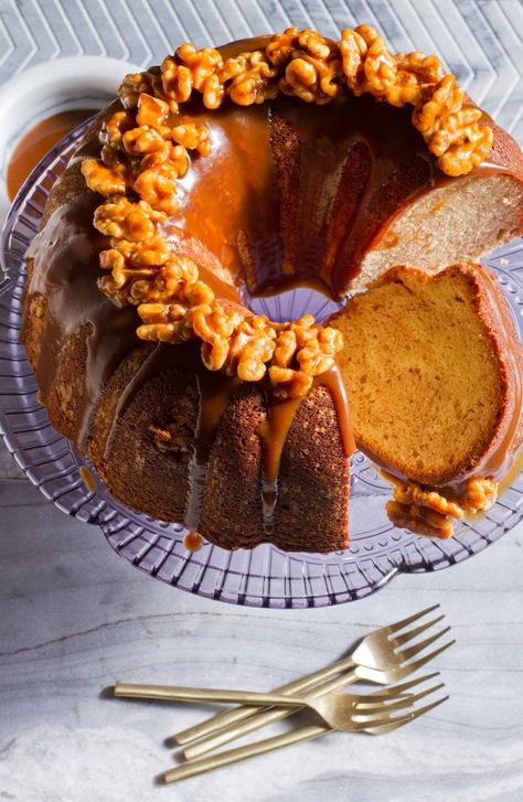 Cinnamon Swirl Bundt Cake with Salted Coffee-Caramel Sauce Recipe — Salt & Wind Travel Cinnamon Walnut Coffee Cake Recipe, Coffee Caramel Sauce, Cinnamon Swirl Bundt Cake, Swirl Bundt Cake, Coffee Walnut Cake, Cinnamon Swirl Coffee Cake, Coffee And Walnut Cake, Salted Caramel Cake, Coffee Caramel