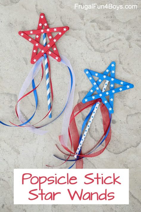 Popsicle Stick Star Wands - Frugal Fun For Boys and Girls American Flag Crafts, Fourth Of July Crafts For Kids, Independent Day, Flag Crafts, 4th July Crafts, Star Wand, Patriotic Crafts, Popsicle Stick Crafts, Popsicle Stick