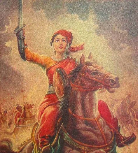 True prayer is forged in battle. ⠀⠀ Lithograph of Rani Laxmibai by Dalal Studio Prints. Bride Fashion Illustration, Barcode Tattoo, Historical India, Indian Freedom Fighters, Indian History Facts, Warriors Wallpaper, Vedic Art, Hinduism Art, Female Art Painting