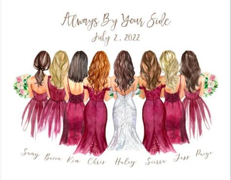 Bride Clipart, Bridesmaid Gift Ideas, Gifts For Bridesmaids, Wedding Drawing, Best Friend Drawings, Customized Bridesmaid Gifts, Friends Bridal, Bridesmaid Colors, Bridal Shower Cards