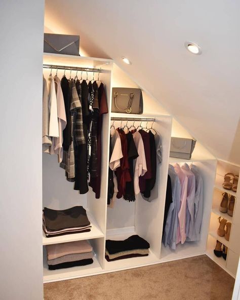 7 CLEVER loft walk in wardrobe ideas you need to see! | Fifi McGee Walk In Wardrobe Ideas, Loft Room Ideas, Loft Conversion Bedroom, تحت الدرج, Attic Bedroom Storage, Attic Bedroom Designs, Attic Closet, Loft Storage, House Design Ideas