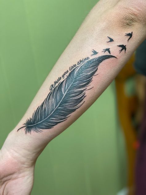 Feather On Forearm Tattoo, Feather Tattoo Men Forearm, Men’s Feather Tattoo, Feather Tattoo Men, Feather Tattoo Cover Up, Black Feather Tattoo Cover Up, Plumas Tattoo, Krishna Feather Tattoo, Black And Grey Feather Tattoo