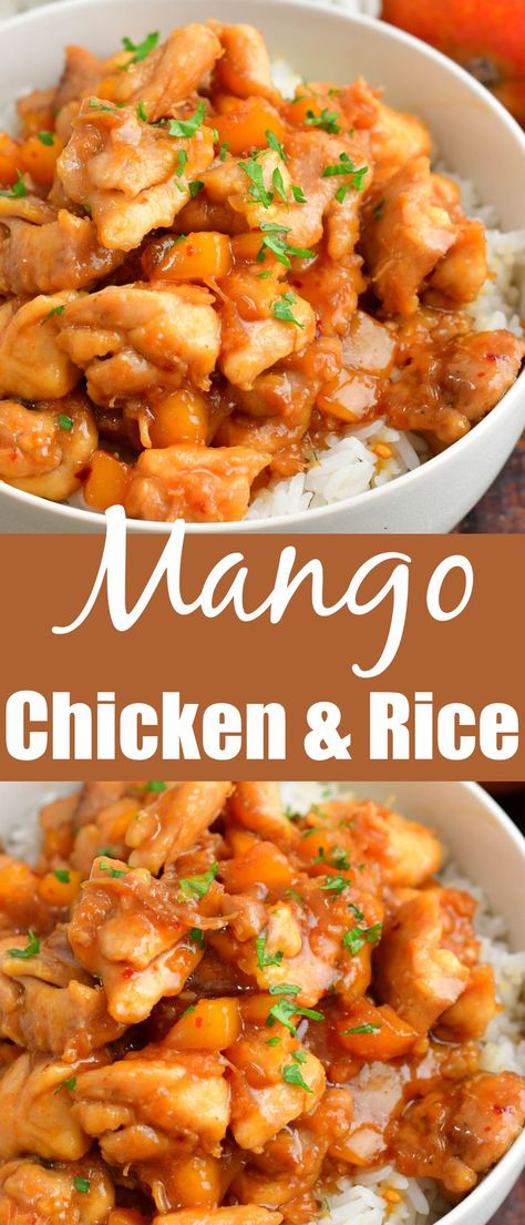 Asian Inspired Dinner, Homemade Salmon Patties, Mango Chicken Recipes, Chicken Dance, Easy Chicken Dinner, Mango Chicken, Ginger Honey, Mango Sauce, Rice Mix