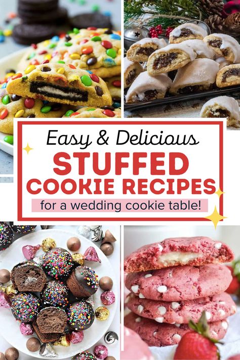 Easy Stuffed Cookies, Candy Filled Cookies, Rolo Stuffed Cookies, Best Stuffed Cookie Recipes, Garibaldi Cookies, Cookie Filling Ideas, Creative Cookies Recipes, Christmas Stuffed Cookies, Stuffed Gourmet Cookies