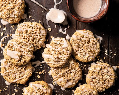 Each cookie is loaded with fresh apple, Oat Streusel, and Spiced Glaze. If apple crisp became a cookie, these Apple-Streusel Cookies would be it. Apple Streusel Cookies, Streusel Cookies, Cookies 2023, Autumn Desserts, Bar Desserts, Bakery Cookies, Apple Streusel, Sweet Foods, Cookies Bars