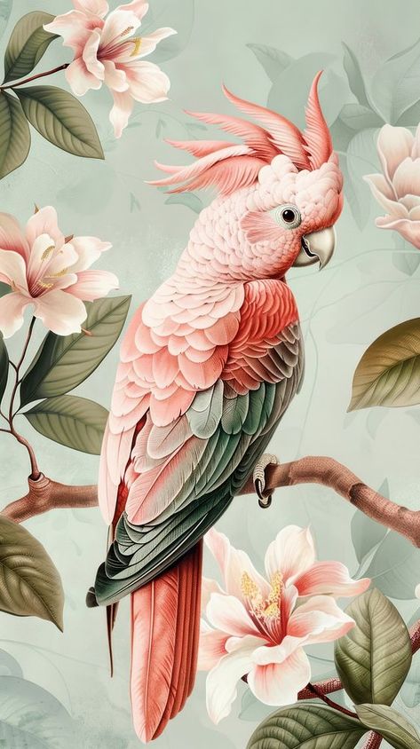 Wallpaper pink parrot cockatoo animal bird. | premium image by rawpixel.com / Tanat Chittirungsan Cockatoo Illustration, Paint Carving, Magical Writing, Cockatoo Art, Parrot Illustration, Floral Animals, Pink Parrot, Parrot Wallpaper, Tropical Artwork