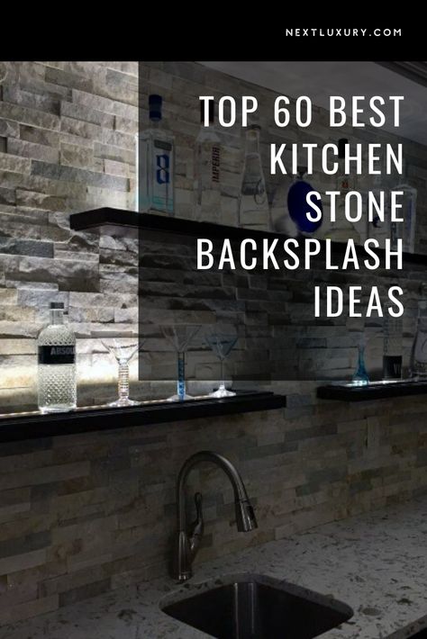 Stone For Kitchen Backsplash, Rock Wall In Kitchen, Kitchen With Rock Backsplash Stone Walls, Ledger Stone Backsplash, White Stone Backsplash Kitchen, Backsplash Ideas With Granite Countertop, Rock Backsplash Kitchen, Stone Splashback Kitchen, Kitchen Stone Backsplash Ideas