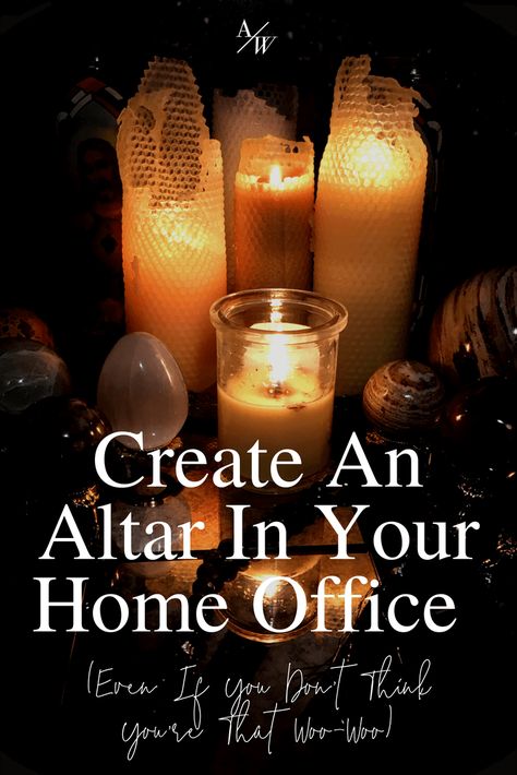 Create An Altar In Your Home Office (Even If You Don't Think You're That Woo-Woo) — Alycia Wicker | Interior Design Business Coach Office Altar Ideas, Making An Altar At Home, Creating An Altar, Witchy Home Office, Witchy Workspace, Home Altar Ideas, Office Altar, Create An Altar, Zen Home Office