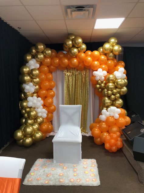 MarieLouisaire's Birthday Celebration Orange Party Theme, Yellow Party Decorations, Orange And Fuschia, Decoration Communion, Orange Birthday Parties, Orange Wedding Decorations, Gold Theme Party, White Birthday Cakes, Birthday Decorations At Home